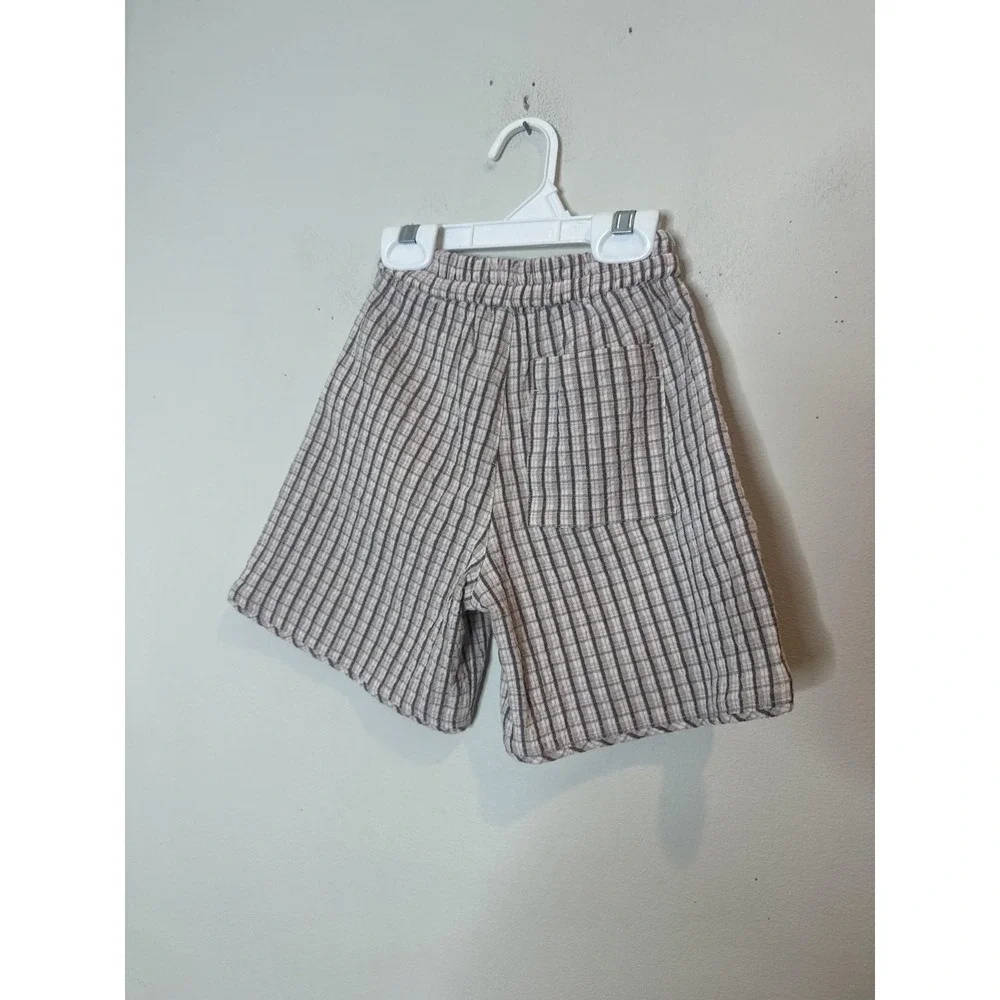 Zara Shorts Toddler Girls 18-24 Months Beige Check Seersucker Elastic Waist